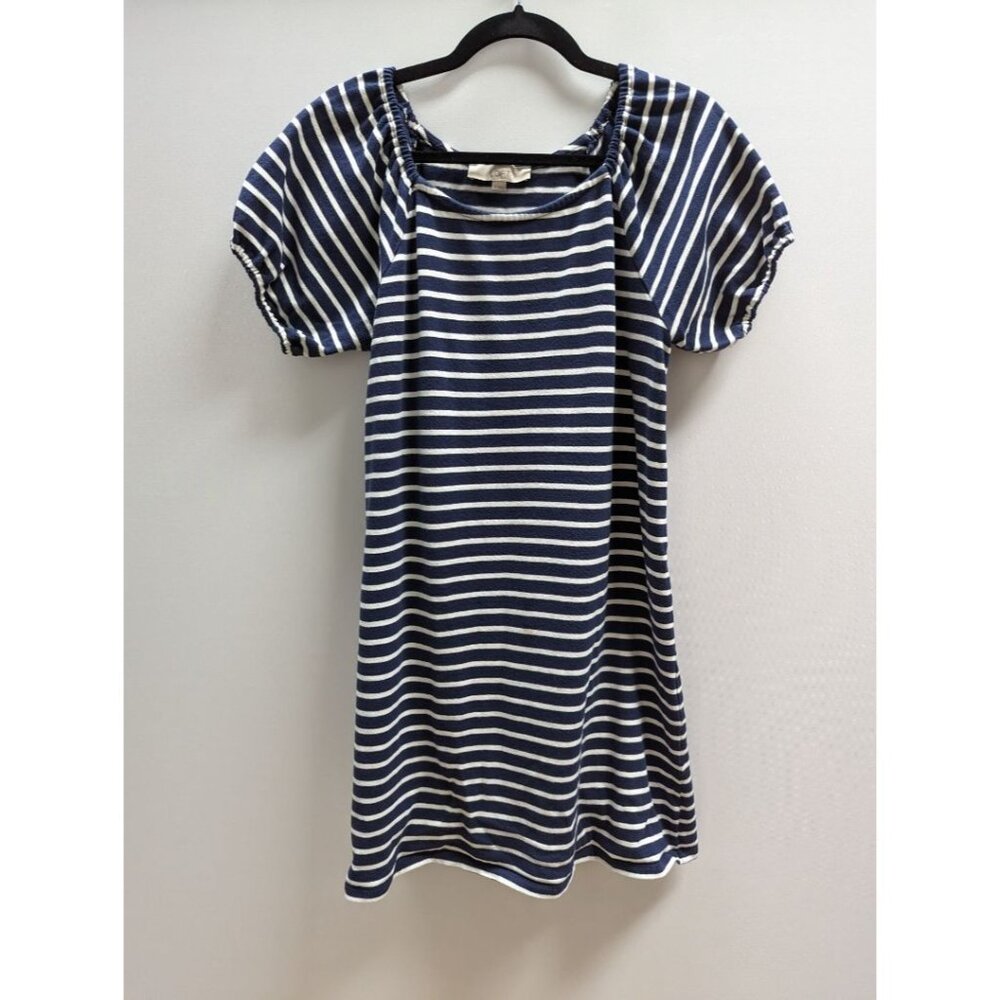 Striped Navy and White Puff-Sleeve Women's Dress